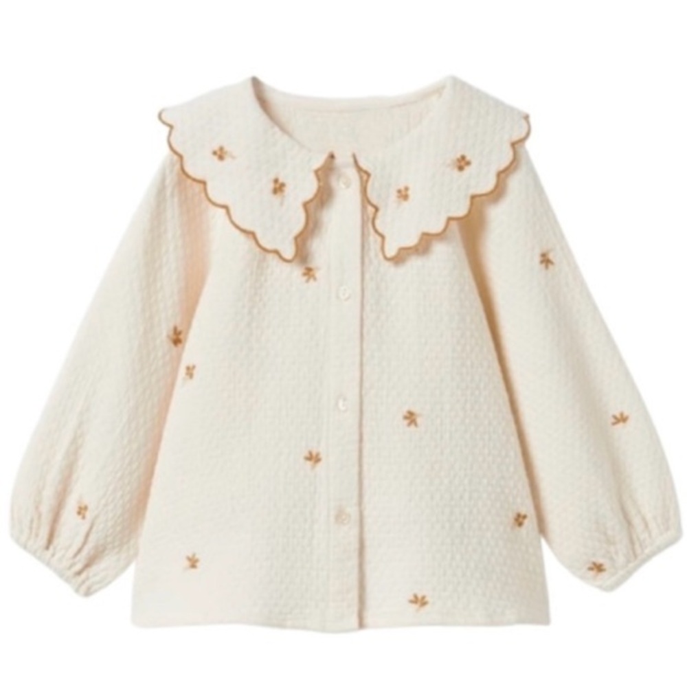 ZARA TODDLER GIRL EMBROIDERED BIB COLLAR SHIRT